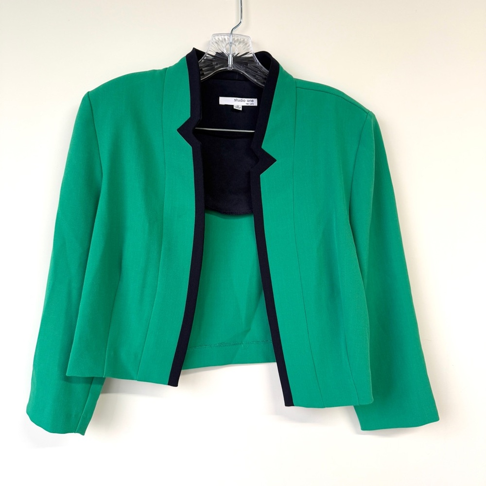 Studio One New York Size 10 Open Front Green Blazer Jacket